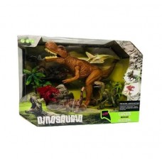 Set De Dinosaurios Con T-rex Mediano   Luz Y Sonido (b/6)