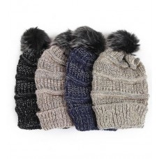Gorro Dama Brillos Y Pompon